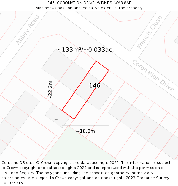 146, CORONATION DRIVE, WIDNES, WA8 8AB: Plot and title map