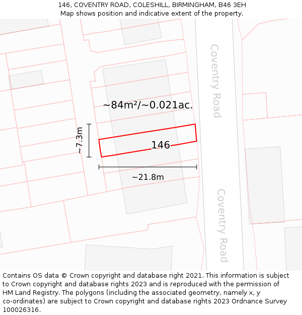 146, COVENTRY ROAD, COLESHILL, BIRMINGHAM, B46 3EH: Plot and title map