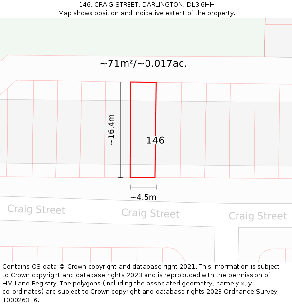 146, CRAIG STREET, DARLINGTON, DL3 6HH: Plot and title map