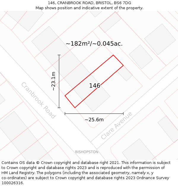 146, CRANBROOK ROAD, BRISTOL, BS6 7DG: Plot and title map