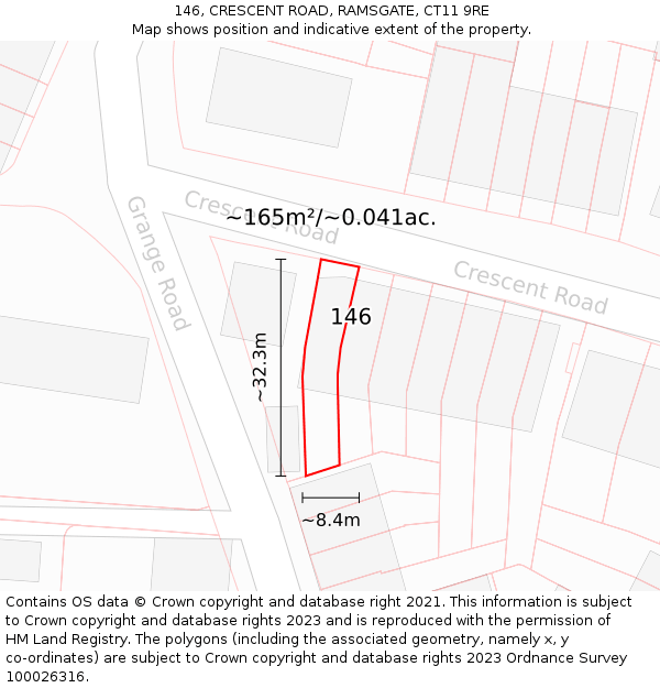 146, CRESCENT ROAD, RAMSGATE, CT11 9RE: Plot and title map