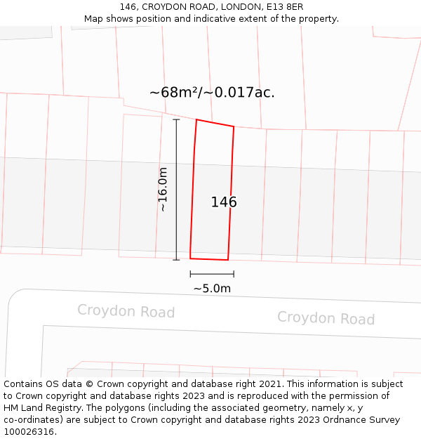 146, CROYDON ROAD, LONDON, E13 8ER: Plot and title map