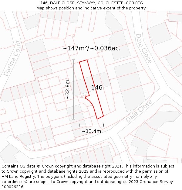 146, DALE CLOSE, STANWAY, COLCHESTER, CO3 0FG: Plot and title map