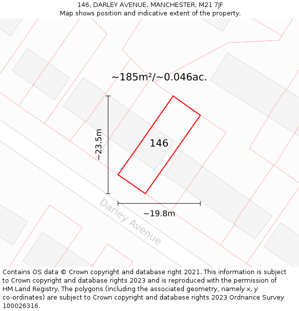 146, DARLEY AVENUE, MANCHESTER, M21 7JF: Plot and title map
