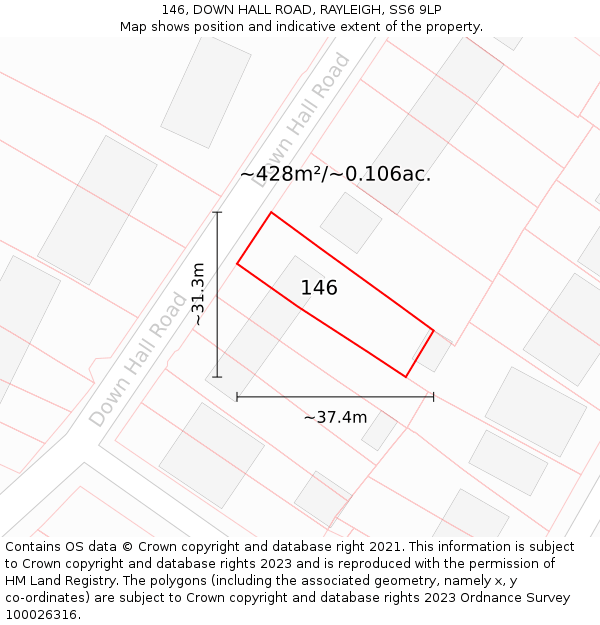 146, DOWN HALL ROAD, RAYLEIGH, SS6 9LP: Plot and title map