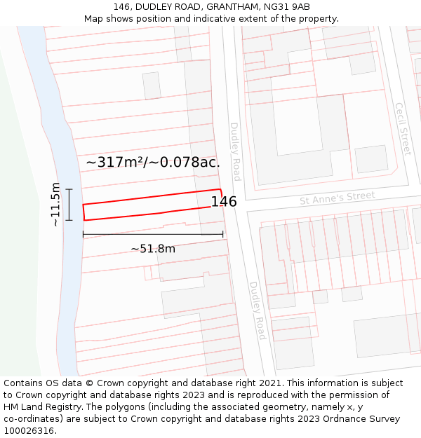 146, DUDLEY ROAD, GRANTHAM, NG31 9AB: Plot and title map