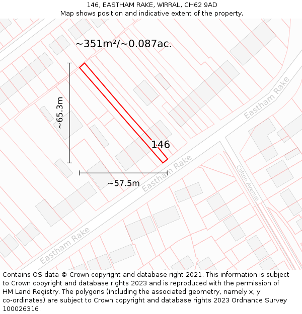 146, EASTHAM RAKE, WIRRAL, CH62 9AD: Plot and title map
