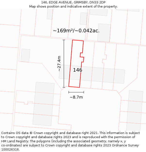 146, EDGE AVENUE, GRIMSBY, DN33 2DP: Plot and title map