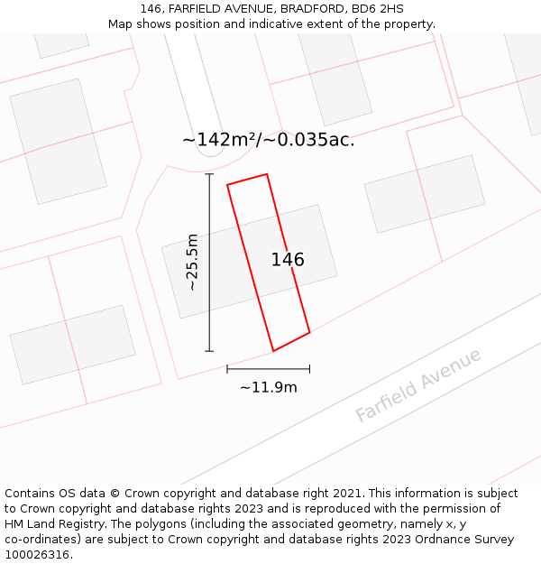 146, FARFIELD AVENUE, BRADFORD, BD6 2HS: Plot and title map