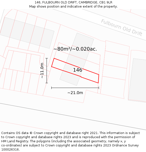 146, FULBOURN OLD DRIFT, CAMBRIDGE, CB1 9LR: Plot and title map