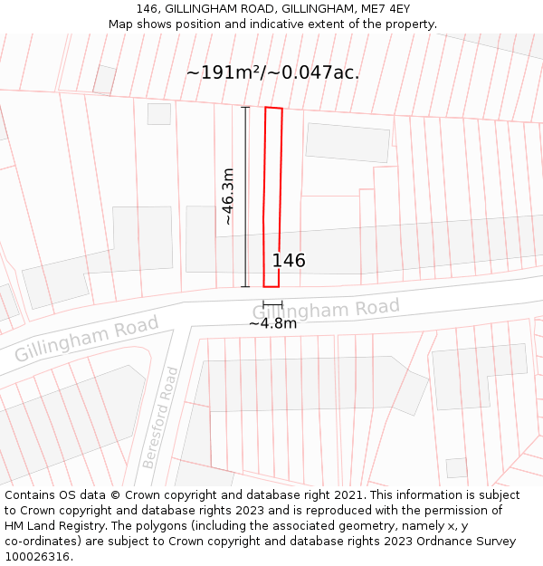 146, GILLINGHAM ROAD, GILLINGHAM, ME7 4EY: Plot and title map