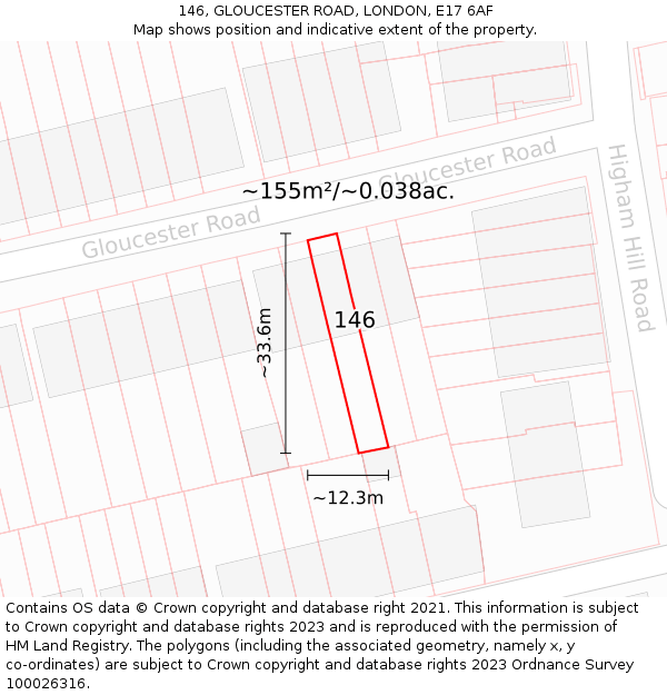146, GLOUCESTER ROAD, LONDON, E17 6AF: Plot and title map