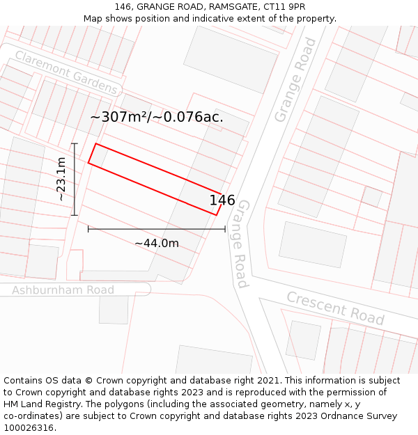 146, GRANGE ROAD, RAMSGATE, CT11 9PR: Plot and title map