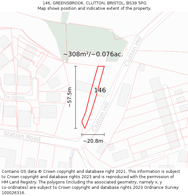146, GREENSBROOK, CLUTTON, BRISTOL, BS39 5PG: Plot and title map