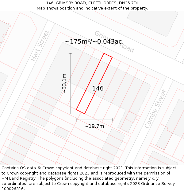 146, GRIMSBY ROAD, CLEETHORPES, DN35 7DL: Plot and title map
