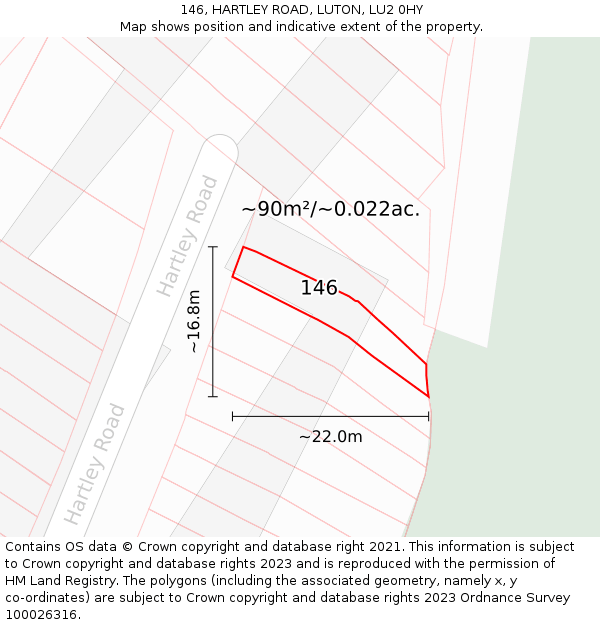 146, HARTLEY ROAD, LUTON, LU2 0HY: Plot and title map