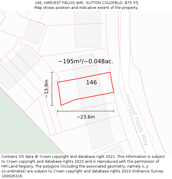 146, HARVEST FIELDS WAY, SUTTON COLDFIELD, B75 5TJ: Plot and title map