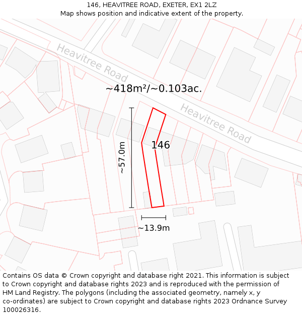 146, HEAVITREE ROAD, EXETER, EX1 2LZ: Plot and title map