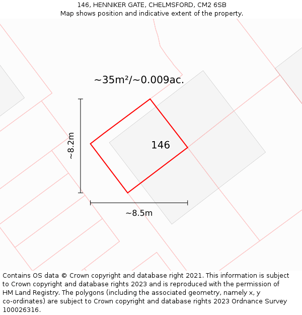 146, HENNIKER GATE, CHELMSFORD, CM2 6SB: Plot and title map