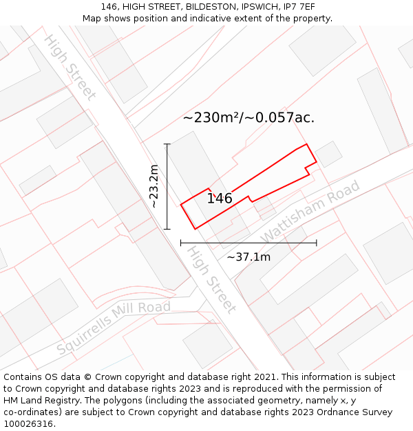 146, HIGH STREET, BILDESTON, IPSWICH, IP7 7EF: Plot and title map