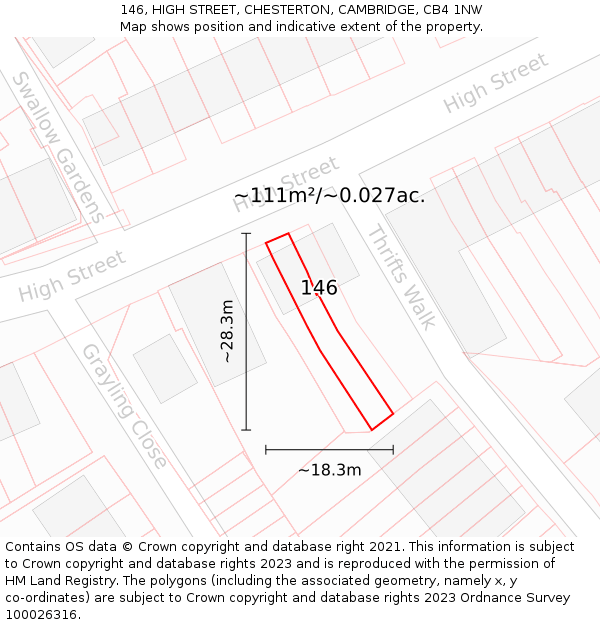 146, HIGH STREET, CHESTERTON, CAMBRIDGE, CB4 1NW: Plot and title map