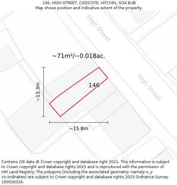 146, HIGH STREET, CODICOTE, HITCHIN, SG4 8UB: Plot and title map