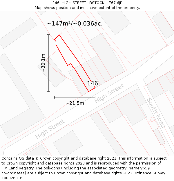 146, HIGH STREET, IBSTOCK, LE67 6JP: Plot and title map