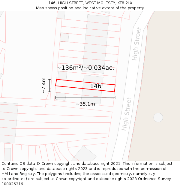 146, HIGH STREET, WEST MOLESEY, KT8 2LX: Plot and title map