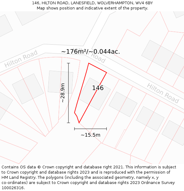146, HILTON ROAD, LANESFIELD, WOLVERHAMPTON, WV4 6BY: Plot and title map