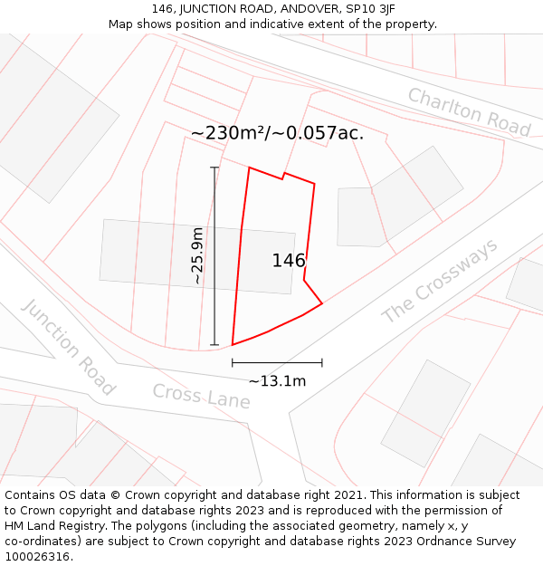 146, JUNCTION ROAD, ANDOVER, SP10 3JF: Plot and title map