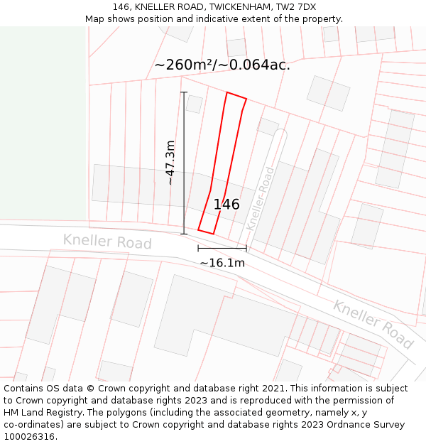 146, KNELLER ROAD, TWICKENHAM, TW2 7DX: Plot and title map