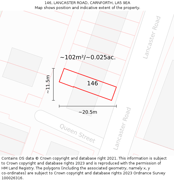 146, LANCASTER ROAD, CARNFORTH, LA5 9EA: Plot and title map