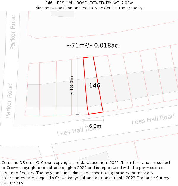 146, LEES HALL ROAD, DEWSBURY, WF12 0RW: Plot and title map