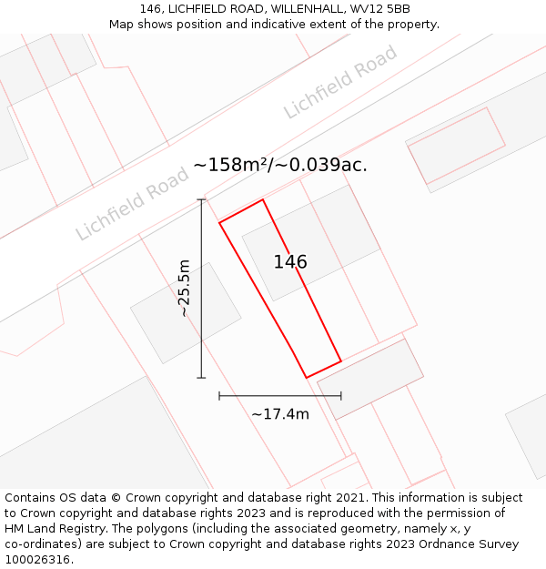146, LICHFIELD ROAD, WILLENHALL, WV12 5BB: Plot and title map