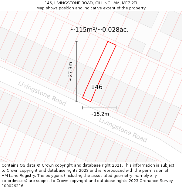 146, LIVINGSTONE ROAD, GILLINGHAM, ME7 2EL: Plot and title map