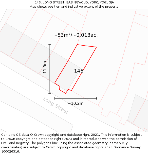 146, LONG STREET, EASINGWOLD, YORK, YO61 3JA: Plot and title map