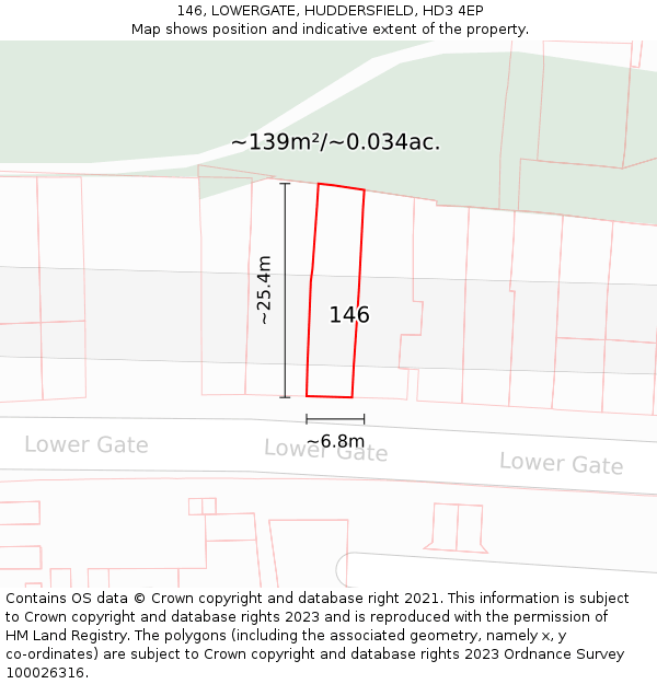 146, LOWERGATE, HUDDERSFIELD, HD3 4EP: Plot and title map
