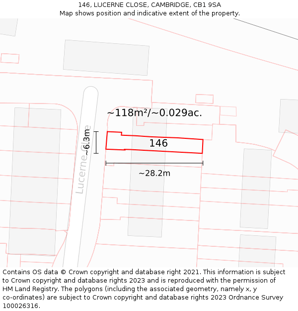 146, LUCERNE CLOSE, CAMBRIDGE, CB1 9SA: Plot and title map