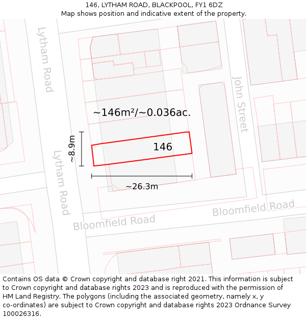 146, LYTHAM ROAD, BLACKPOOL, FY1 6DZ: Plot and title map