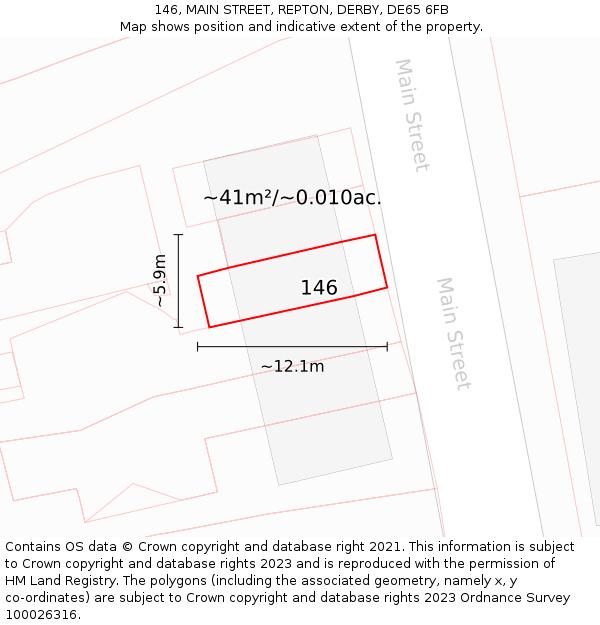 146, MAIN STREET, REPTON, DERBY, DE65 6FB: Plot and title map
