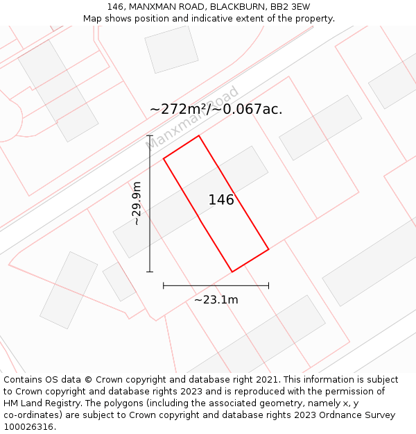 146, MANXMAN ROAD, BLACKBURN, BB2 3EW: Plot and title map