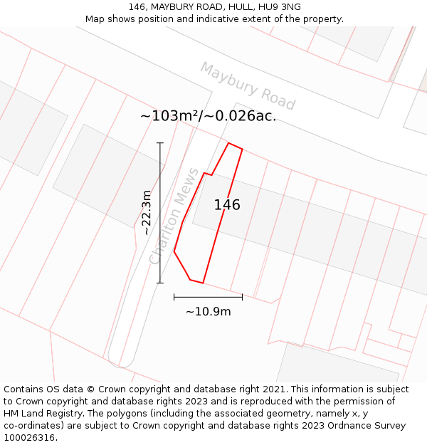 146, MAYBURY ROAD, HULL, HU9 3NG: Plot and title map