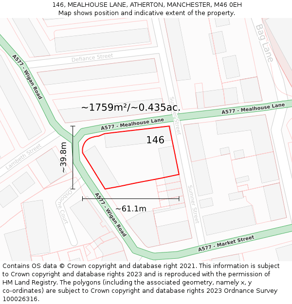 146, MEALHOUSE LANE, ATHERTON, MANCHESTER, M46 0EH: Plot and title map