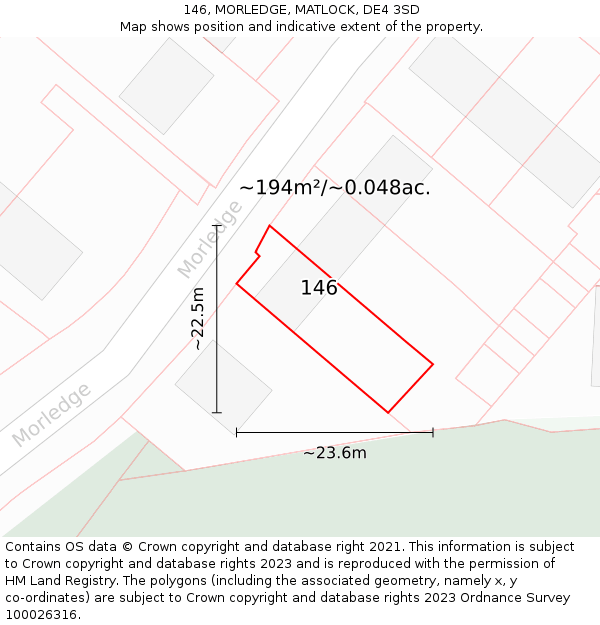 146, MORLEDGE, MATLOCK, DE4 3SD: Plot and title map
