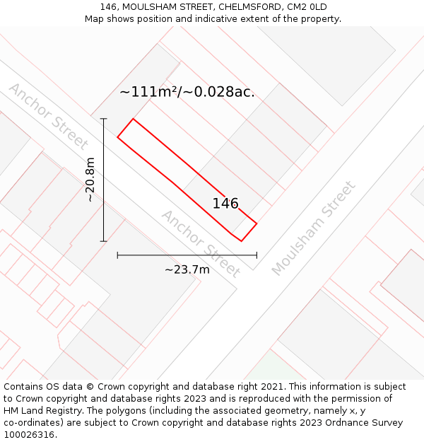 146, MOULSHAM STREET, CHELMSFORD, CM2 0LD: Plot and title map