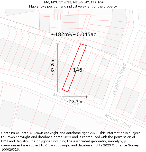 146, MOUNT WISE, NEWQUAY, TR7 1QP: Plot and title map
