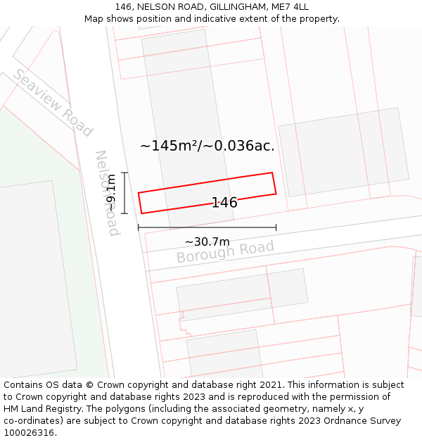 146, NELSON ROAD, GILLINGHAM, ME7 4LL: Plot and title map