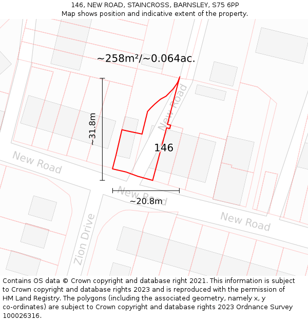 146, NEW ROAD, STAINCROSS, BARNSLEY, S75 6PP: Plot and title map