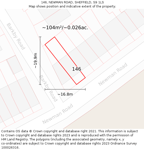 146, NEWMAN ROAD, SHEFFIELD, S9 1LS: Plot and title map