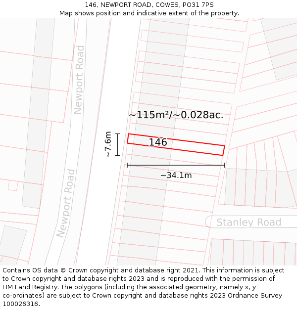 146, NEWPORT ROAD, COWES, PO31 7PS: Plot and title map